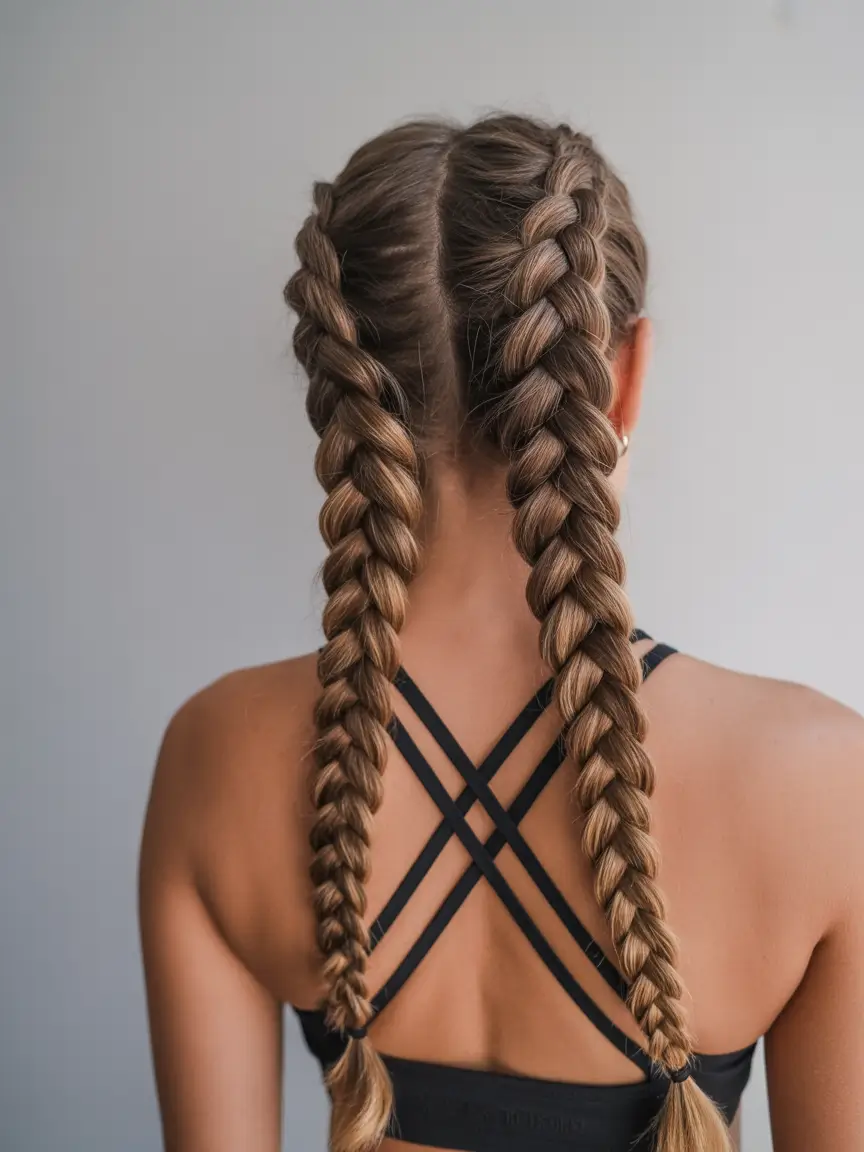 Fall braids hairstyle Sporty Double Dutch Braids for Active Autumn Days