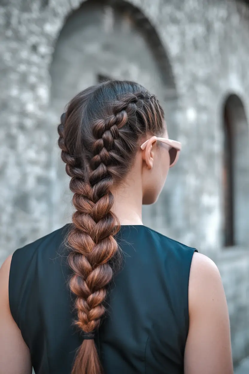 Fall braids hairstyle Edgy Side-Swept Double Dutch into Single Braid