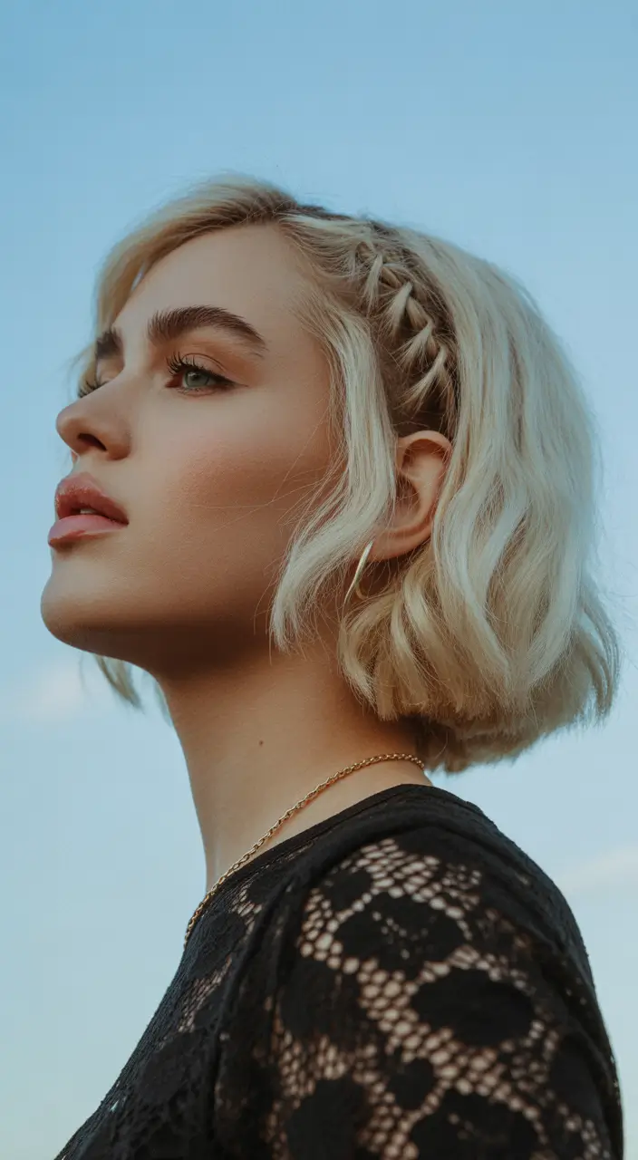 Fall hairstyle short hair Side-Braided Platinum Waves