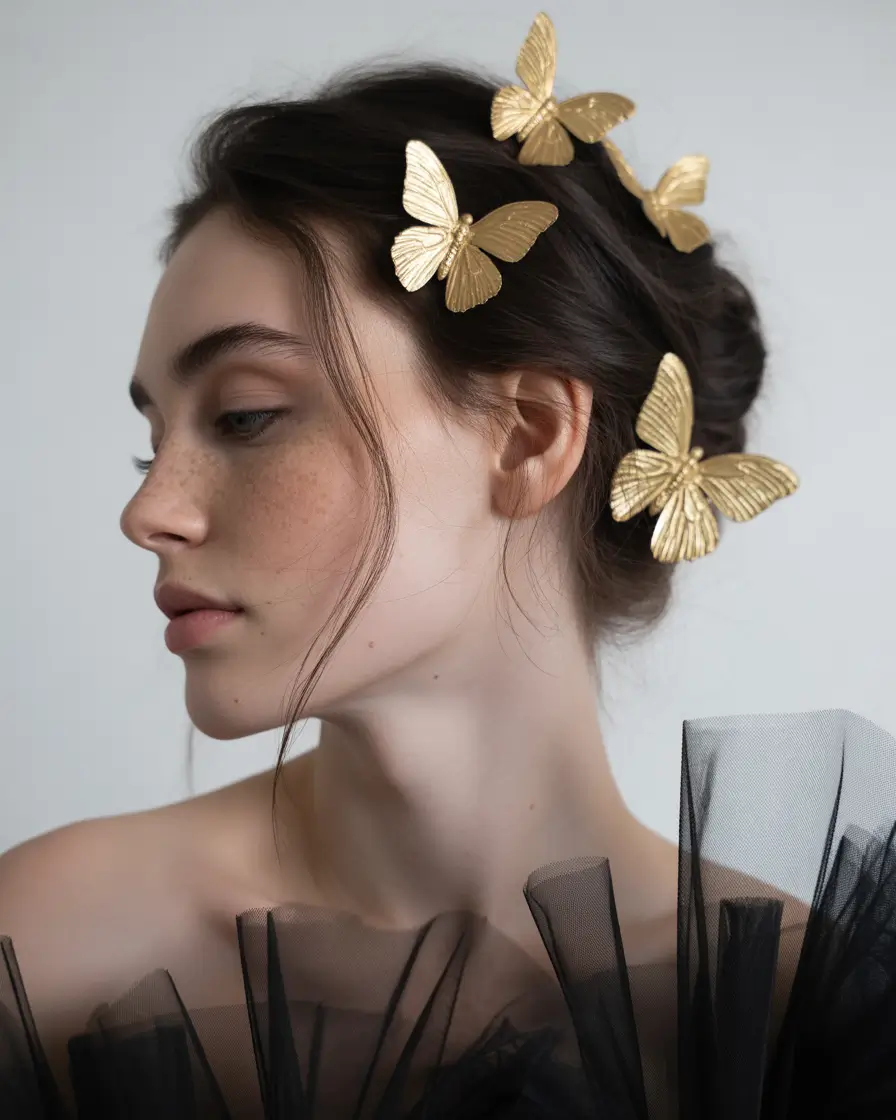 fall hairstyle short hair Romantic Low Bun with Butterfly Accents