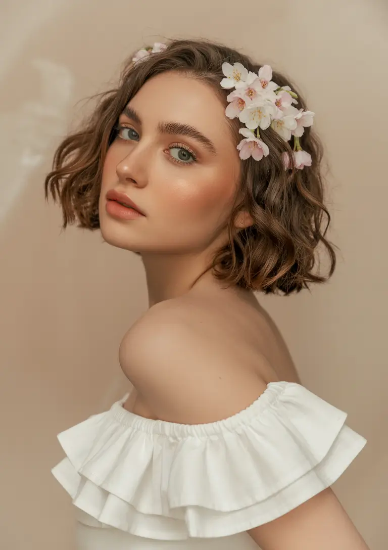 fall hairstyle short hair Floral Side Accent Bob