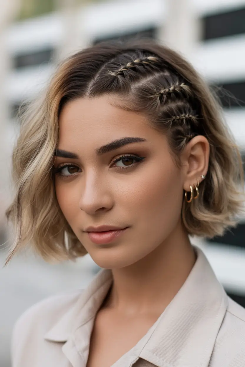 fall hairstyle short hair Side Cornrow Bob