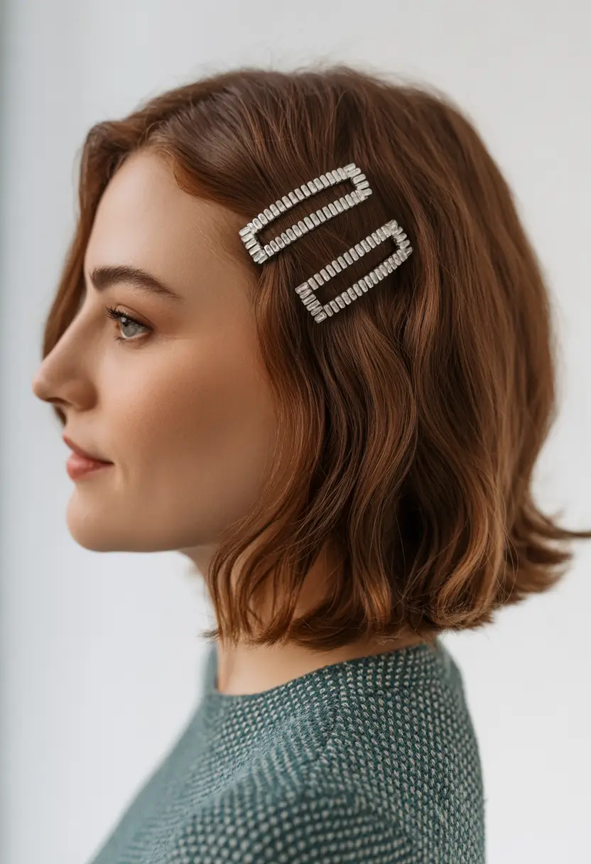 Fall hairstyle short hair Double Crystal Rectangle Clips