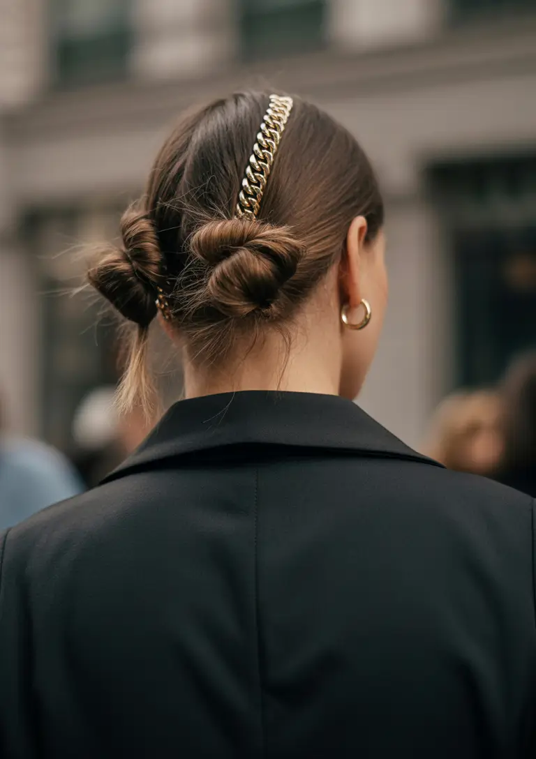 Fall hairstyle short hair Double Twist Gold Headband