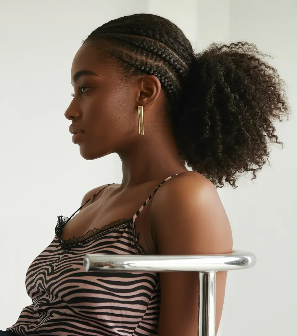 Fall hairstyle black women Side-Braided Natural Puff
