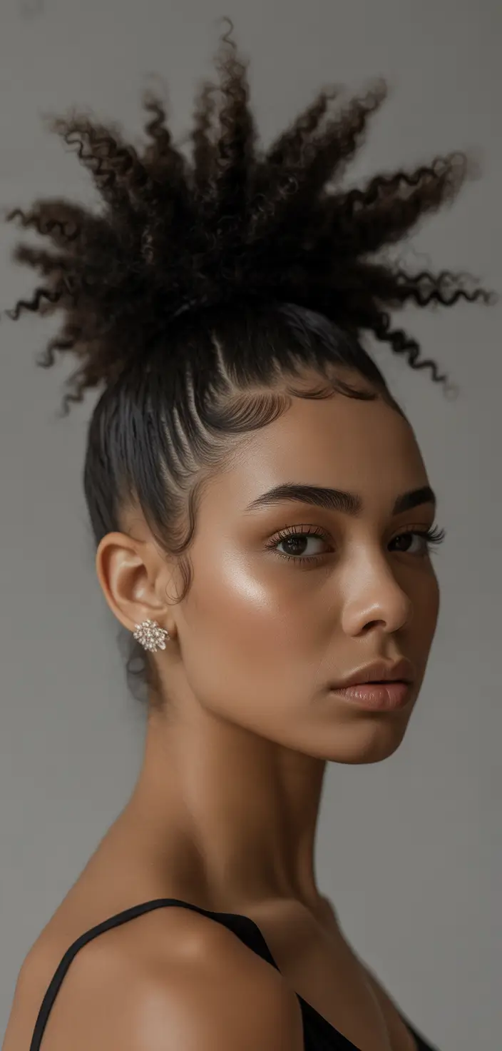 Fall hairstyle black women High Puff with Defined Curls