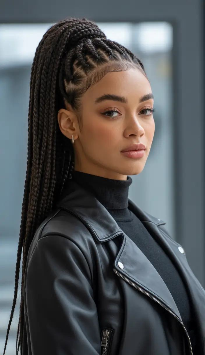 Fall hairstyle black women Precision Braided High Ponytail