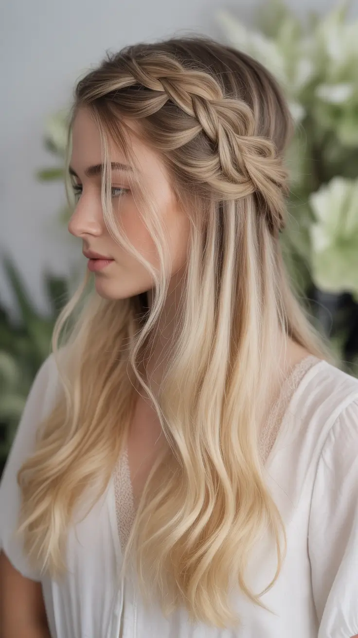 Fall hairstyle for long hairs Loose Side Crown with Boho Waves