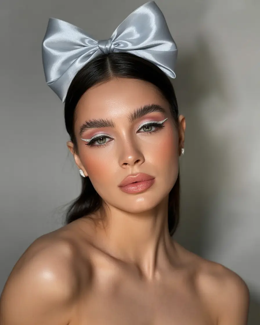 Fall hairstyle for long hairs Glossy Sleek with a Silver Bow
