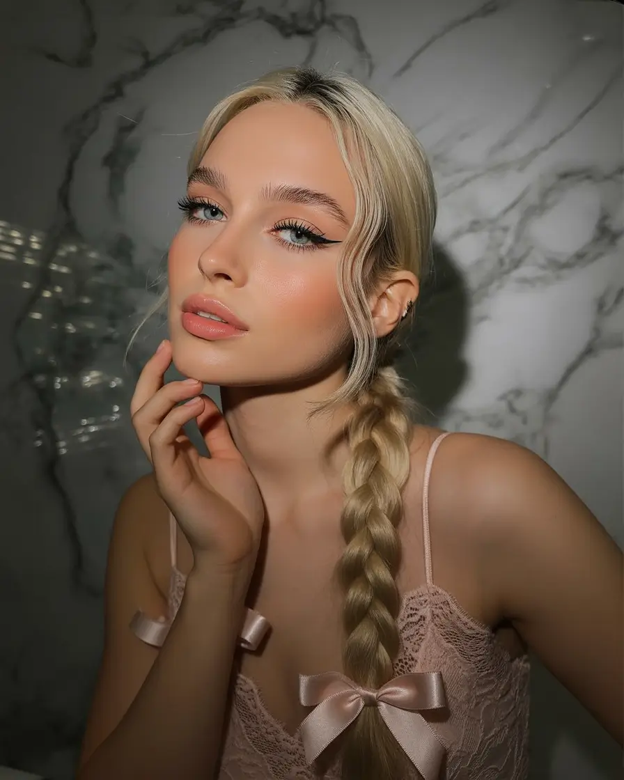 Fall hairstyle for long hairs Peach Blonde Braid with Side Waves