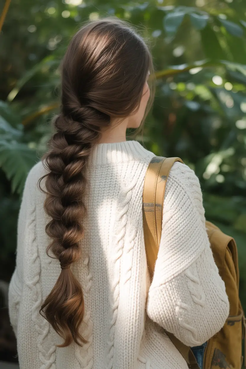 Fall hairstyle for long hairs Chunky Bubble Braid with Cozy Texture