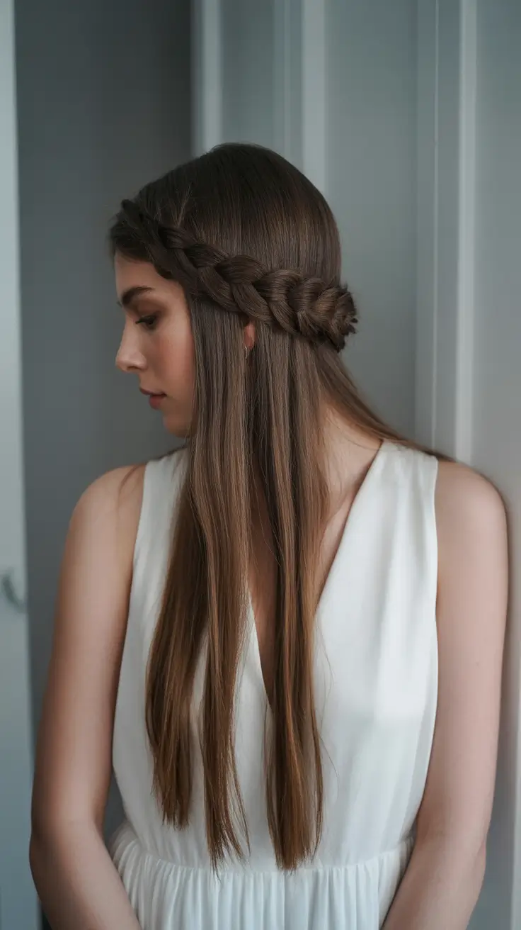 Fall hairstyle for long hairs Sleek Crown Twist on Long Straight Hair