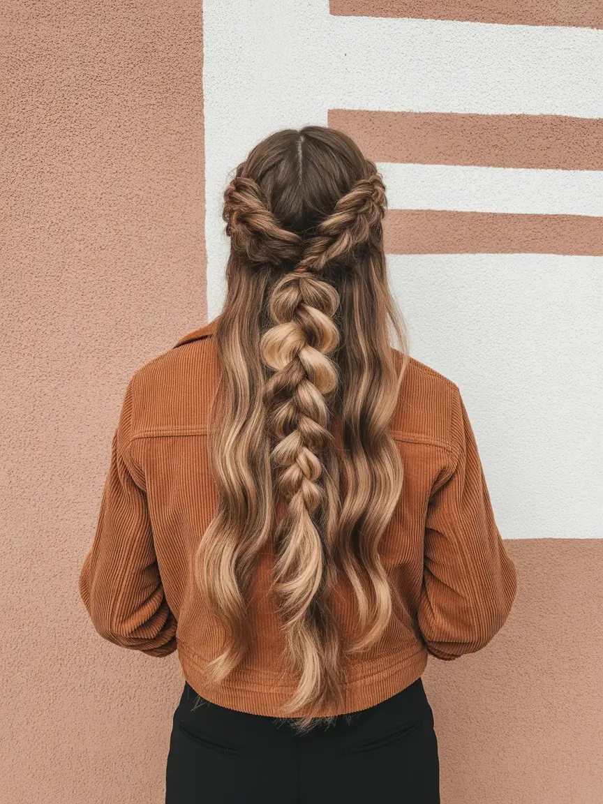 Fall hairstyle for long hairs Boho Rope Twist and Bubble Braid Combo