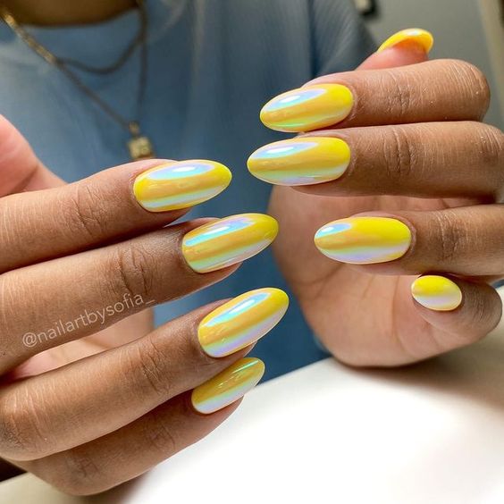 15 Vibrant Yellow Chrome Nail Design Ideas
