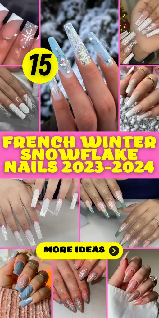 15 French Winter Snowflake Nail Ideas for 2023-2024