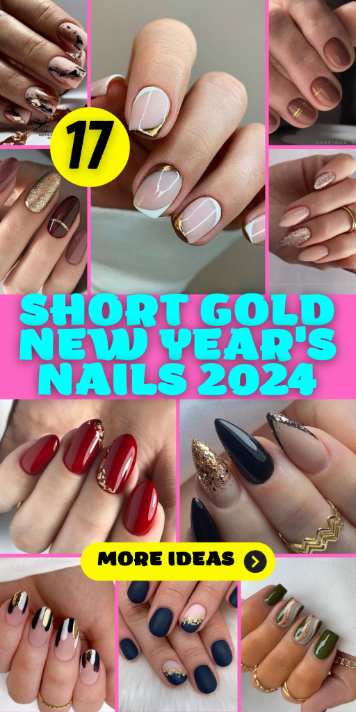 17 Stunning Short Gold New Year's Nail Ideas for 2024 - Rose, Black ...