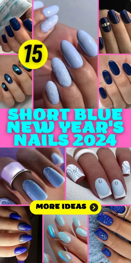 15 Stylish Short Blue New Year's Nail Ideas 2024 - Minimal, Dark ...