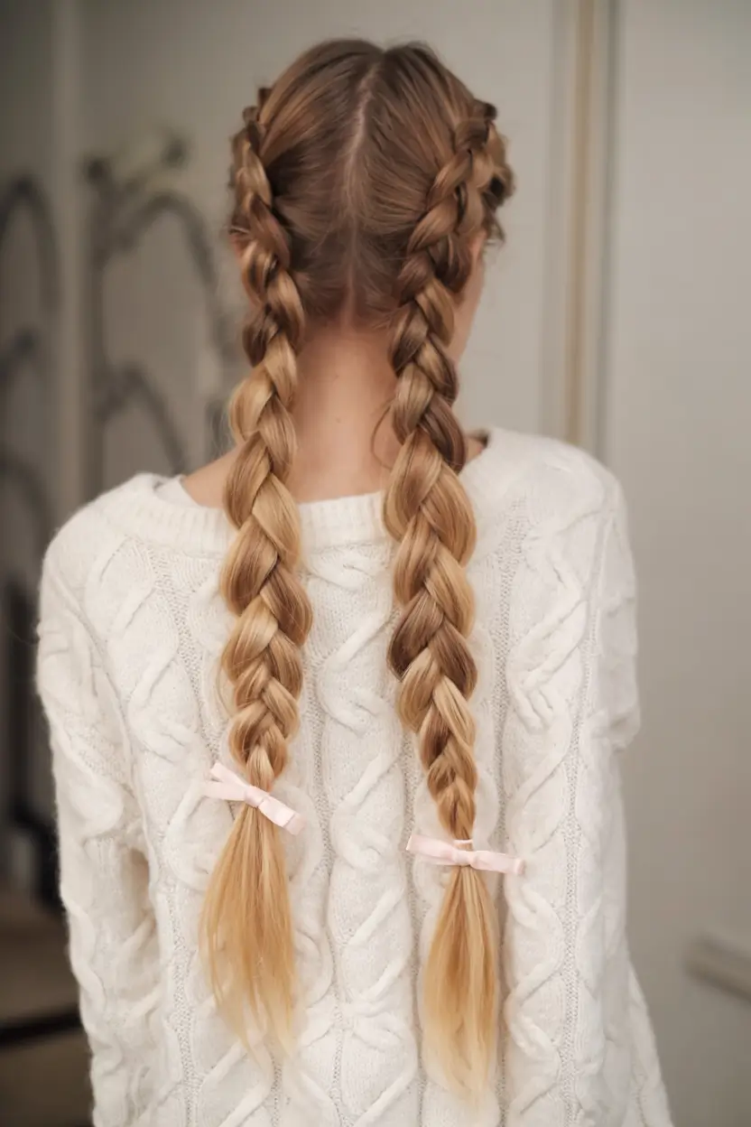 Easy Summer Hairstyles 2025: Quick Ideas Chunky Twin Braids with a Cozy Twist