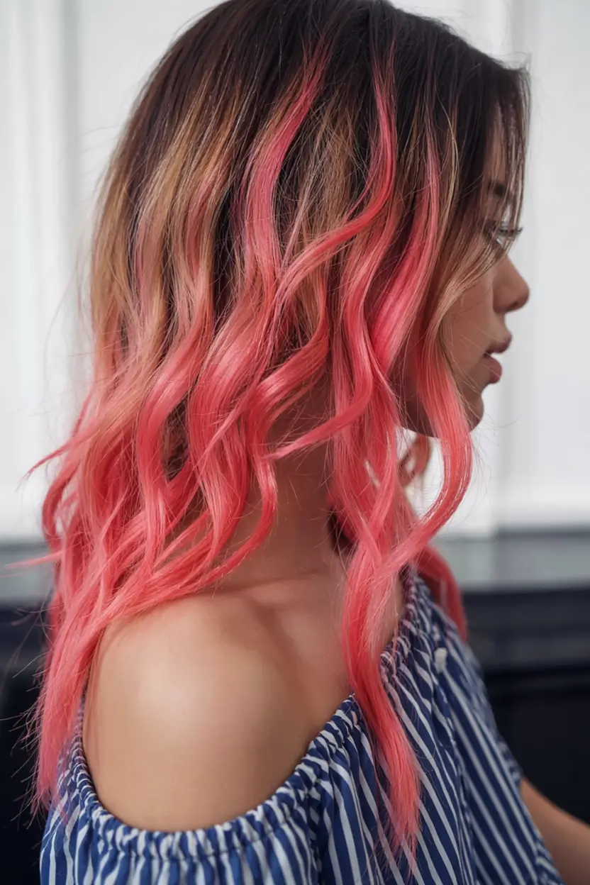 Summer Ombre Hair Color Ideas 2025: Trendy Shades+Peach Sorbet Waves with Tropical Energy
