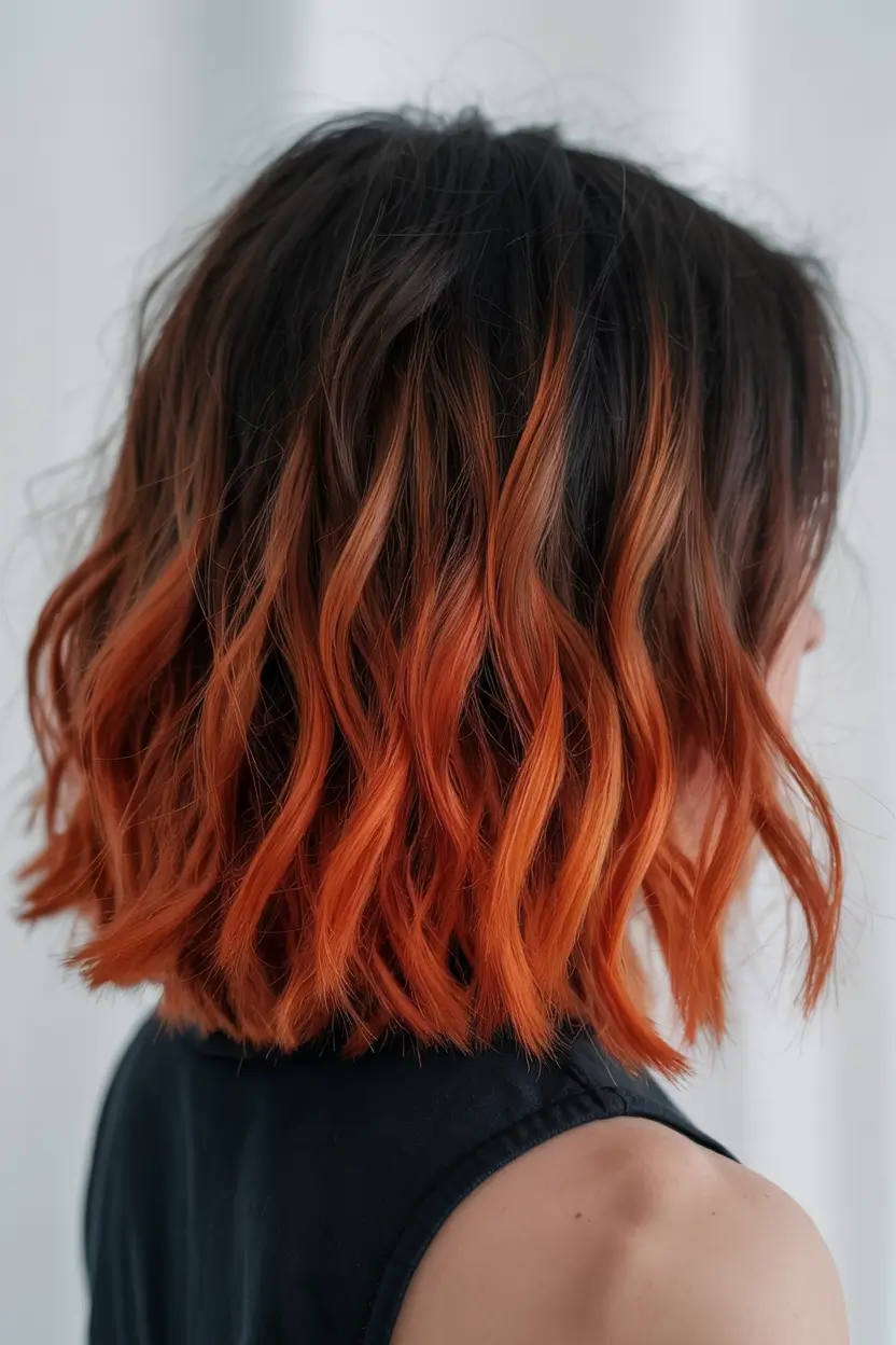 Summer Ombre Hair Color Ideas 2025: Trendy Shades+Sunset Copper Lob with Wildfire Depth