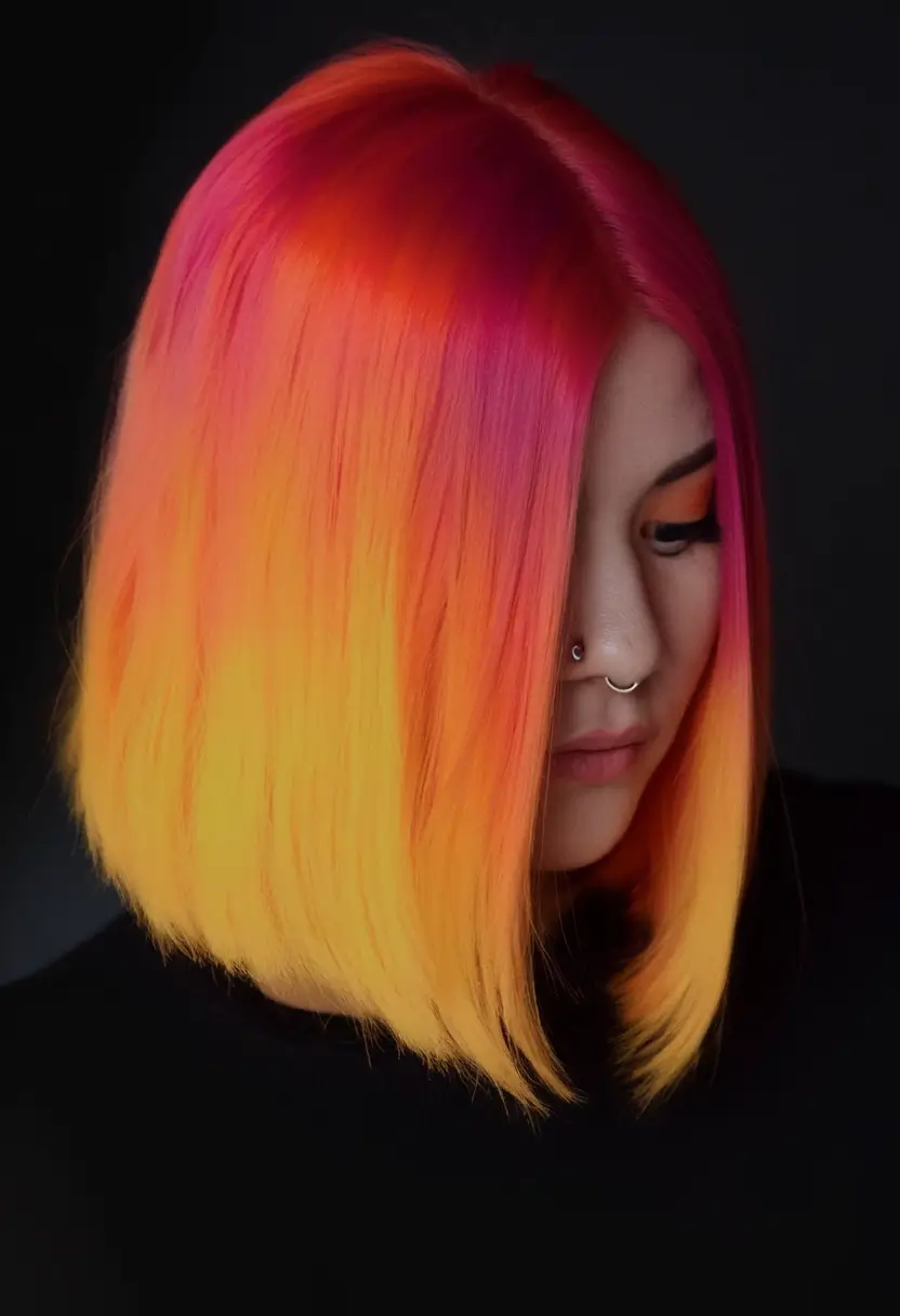 Summer Ombre Hair Color Ideas 2025: Trendy Shades Sunset Neon Bob