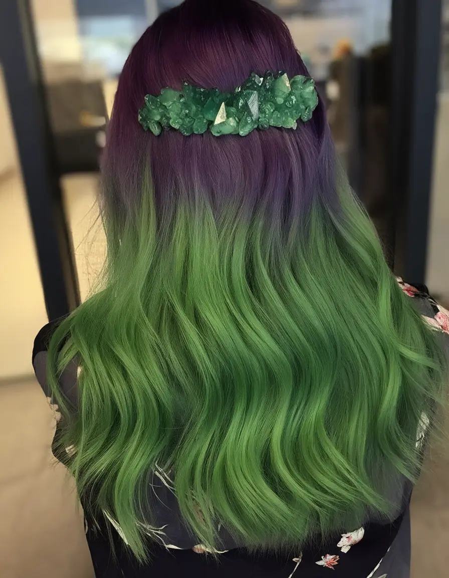Summer Ombre Hair Color Ideas 2025: Trendy Shades Jewel-Toned Gradient with Garden Crown