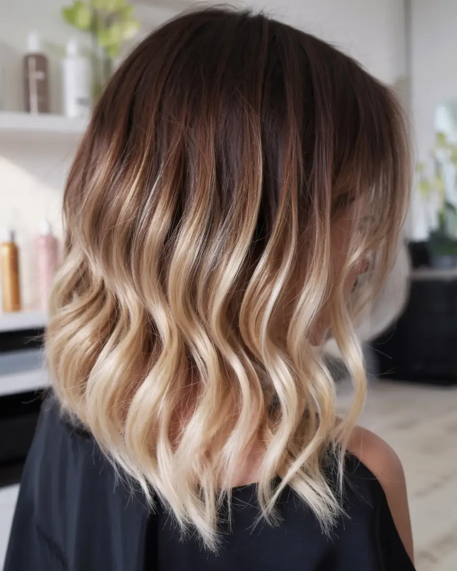 Summer Ombre Hair Color Ideas 2025: Trendy Shades+Wavy Honey-Caramel Lob