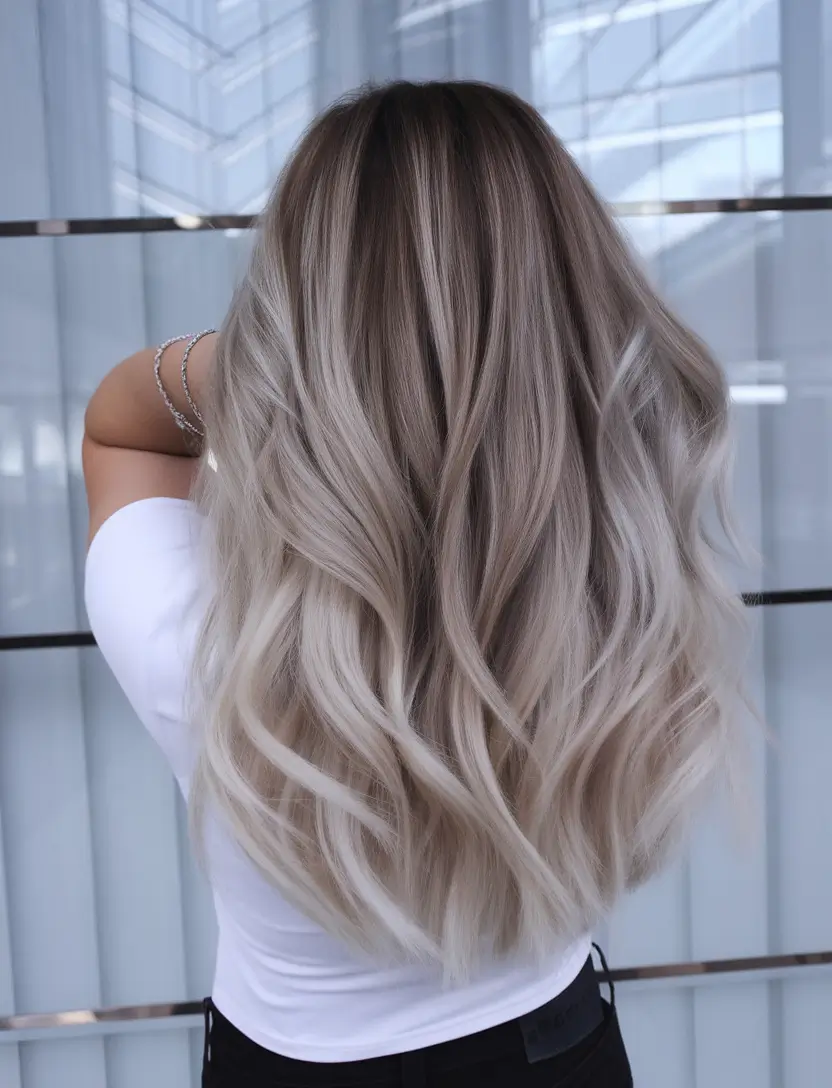 Summer Ombre Hair Color Ideas 2025: Trendy Shades+Champagne Blonde Waves with Cool Girl Energy