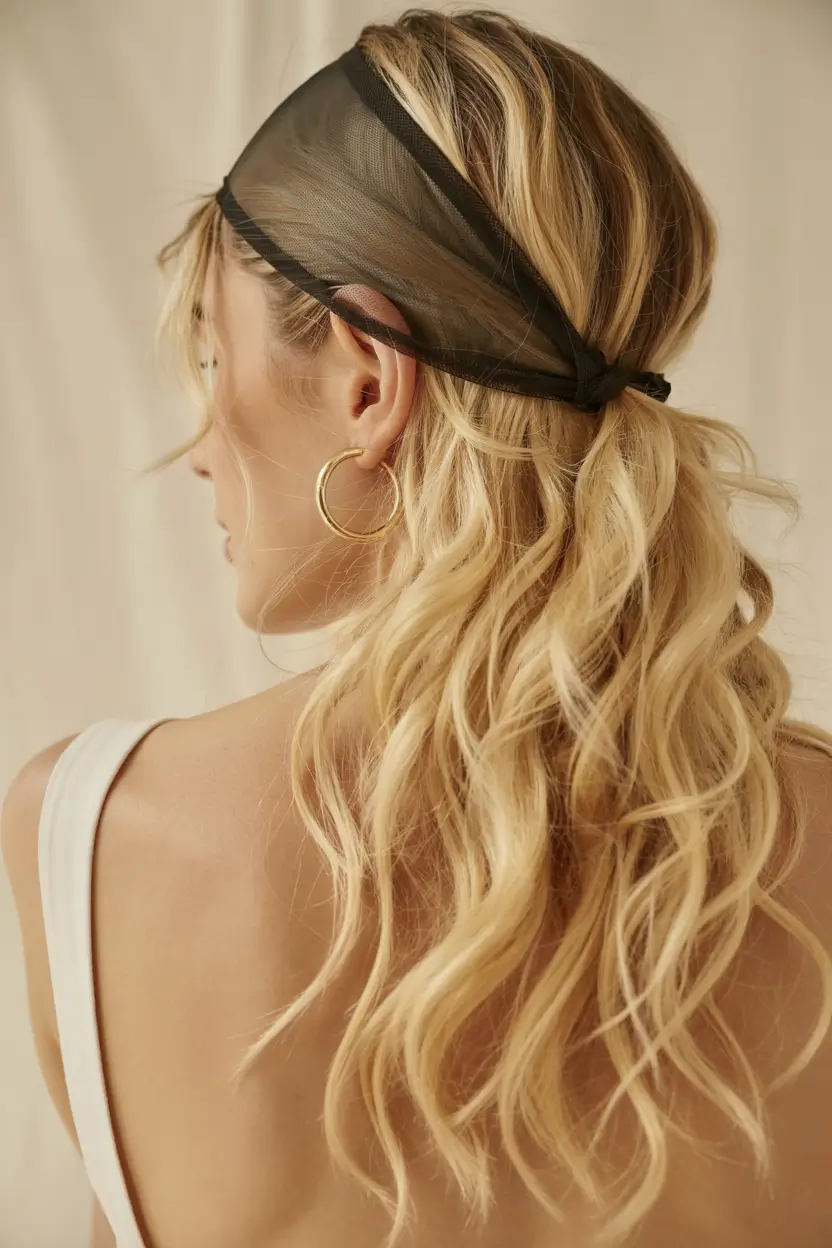 Vacation Hairstyles for Summer 2025: Chic Inspiration Mesh-Scarf Soft Pony