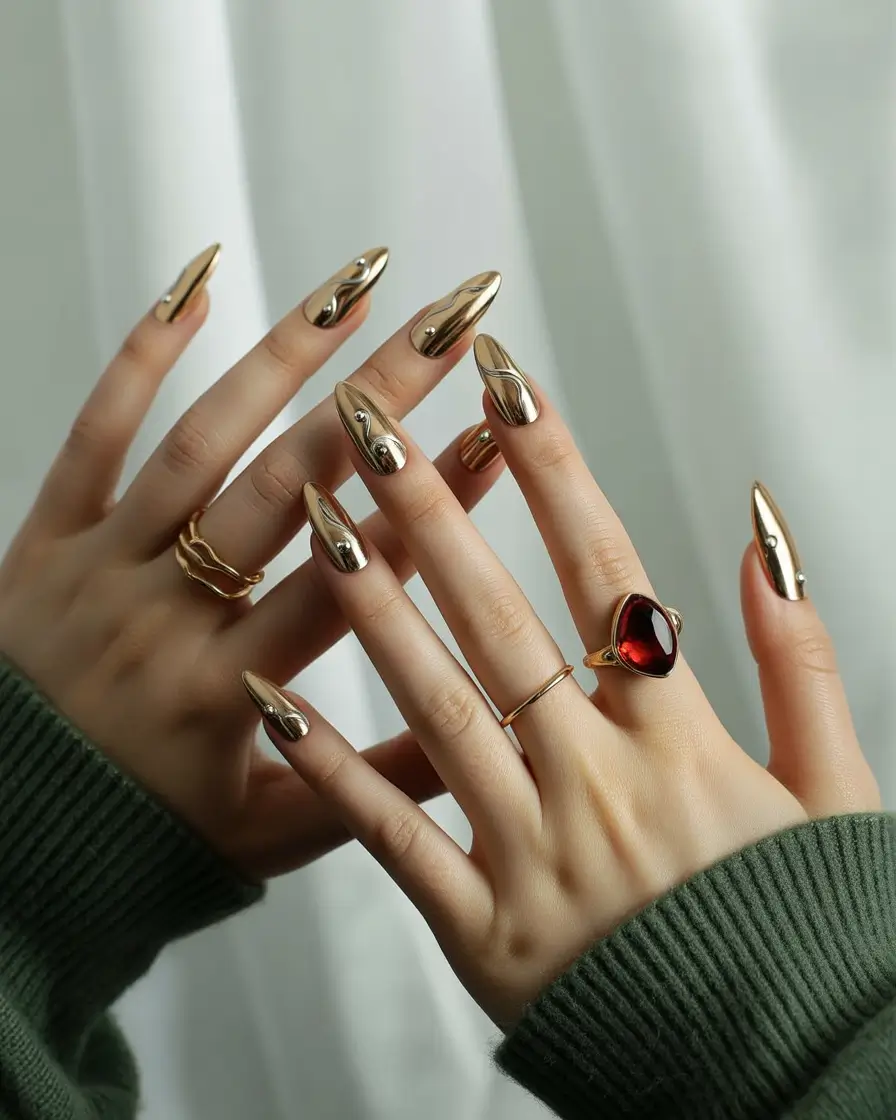 Almond Nails That Slay Summer 2025 - Molten Gold Drama