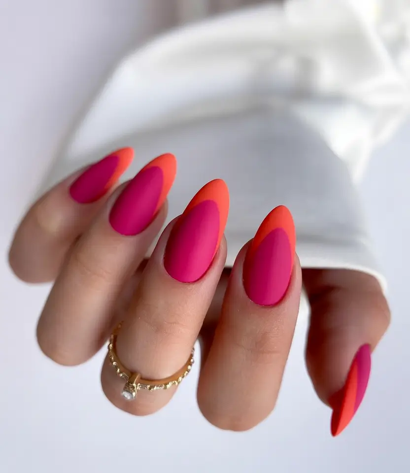 Almond Nails That Slay Summer 2025 Neon Pink and Orange Flame Delight