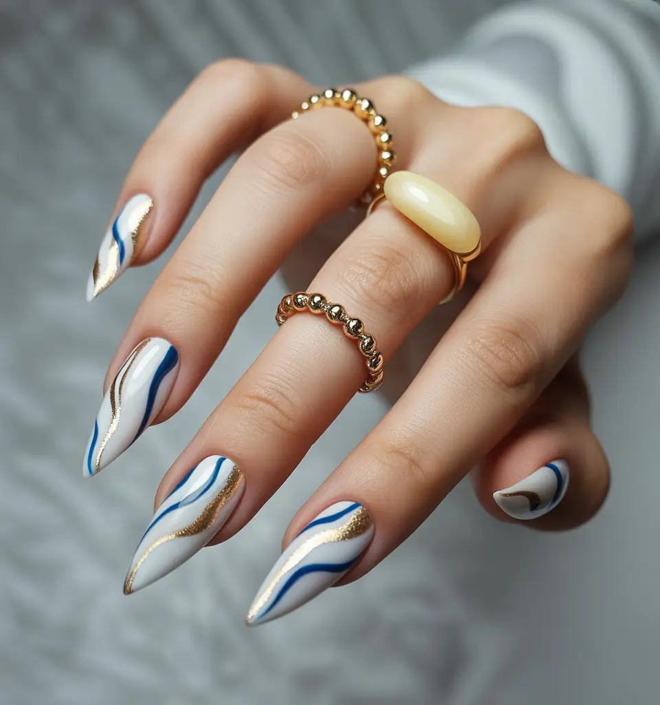 Almond Nails That Slay Summer 2025 Waves of Blue and Gold