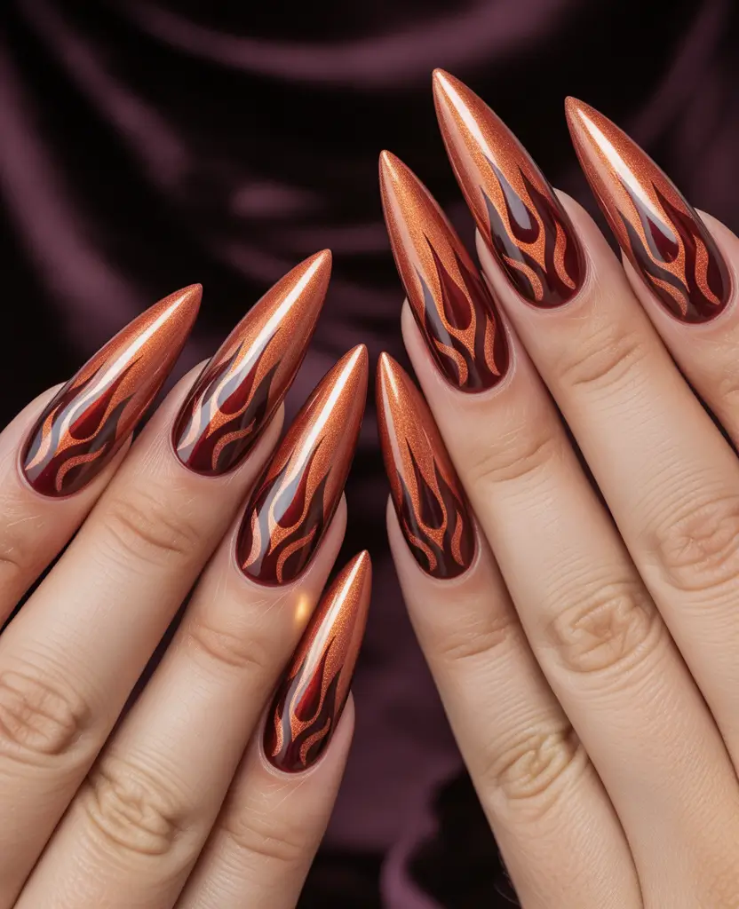 Almond Nails That Slay Summer 2025 Fiery Copper Flames for a Bold Statement