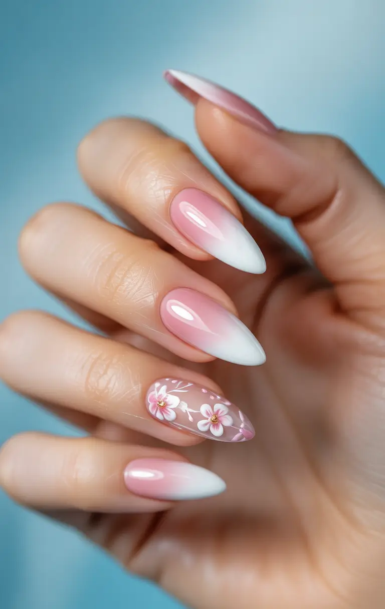 Almond Nails That Slay Summer 2025 Soft Pink Gradient with Delicate Blossoms