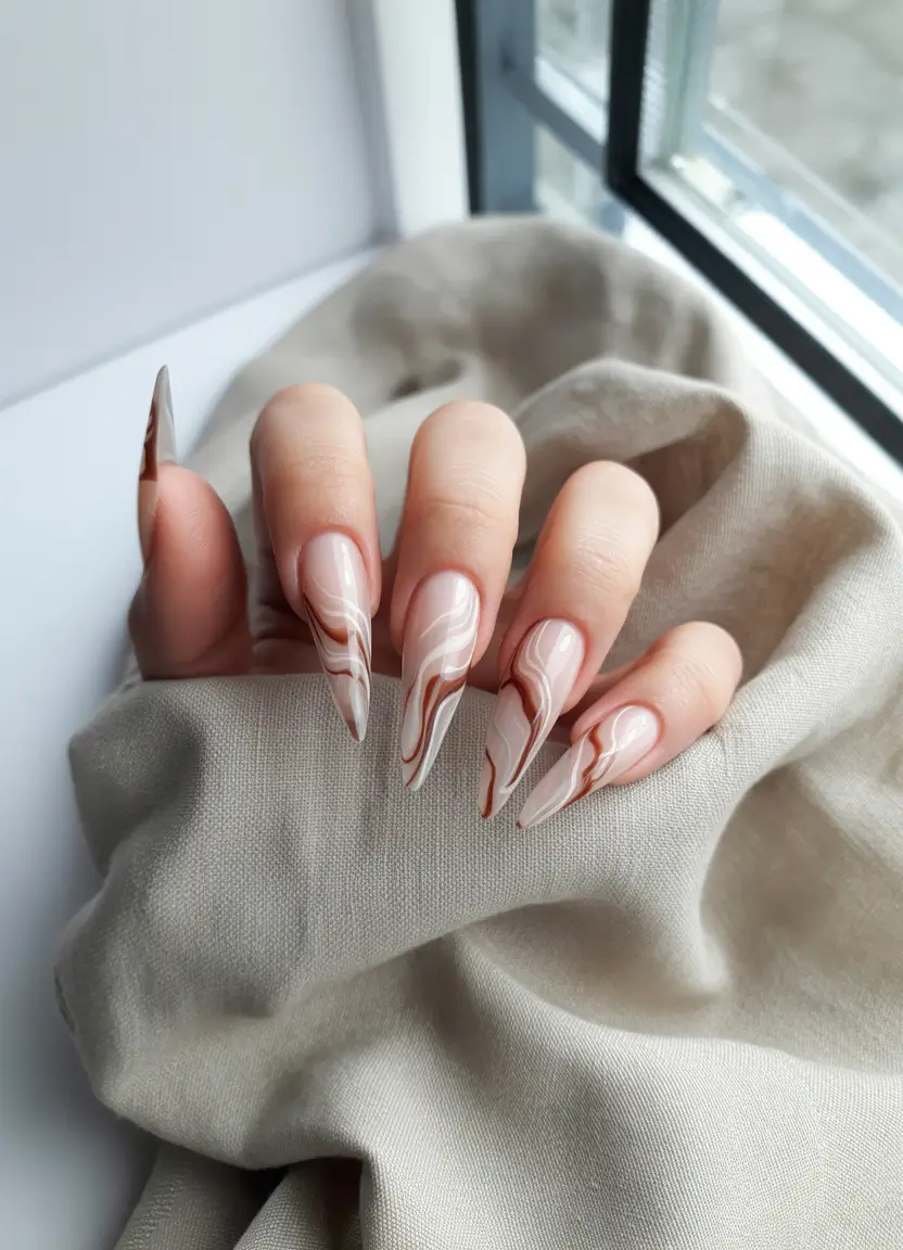 Almond Nails That Slay Summer 2025 Earthy Marble Swirls for a Natural Vibe