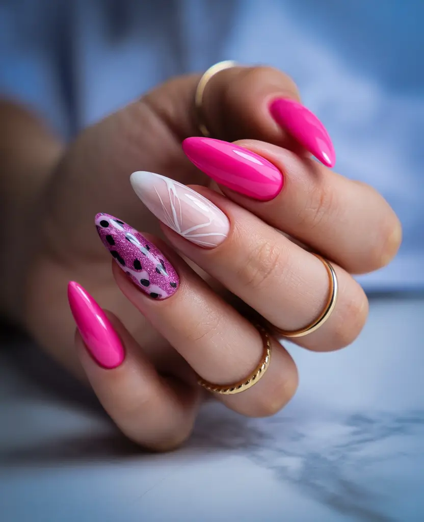 Almond Nails That Slay Summer 2025 - Vibrant Pink and Playful Accents