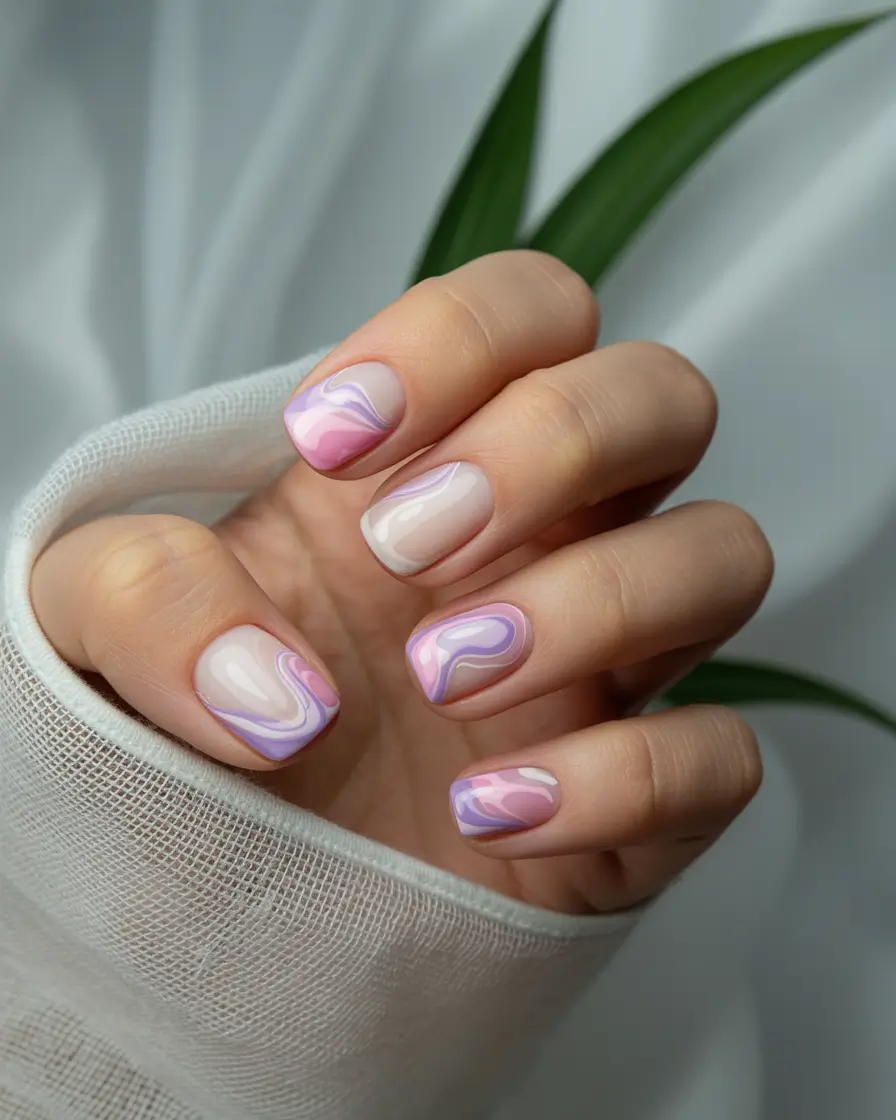 Beach Nails That Shine in Summer 2025 - Pink Cloud Swirl