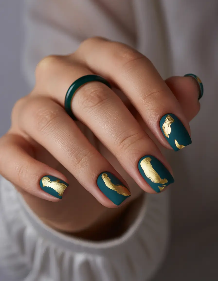 Beach Nails That Shine in Summer 2025 - Midnight Green with Gold Drift