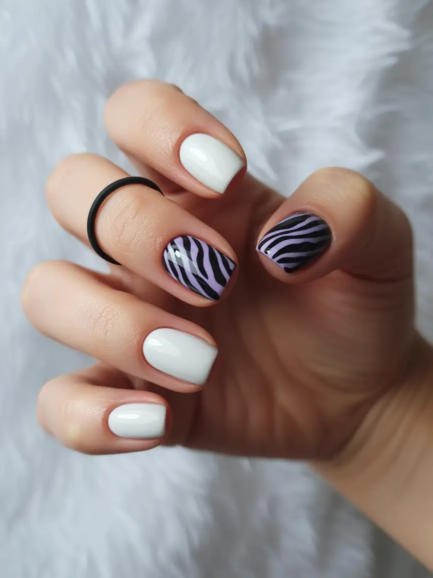 Beach Nails That Shine in Summer 2025 - Minimal White Meets Zebra Chic