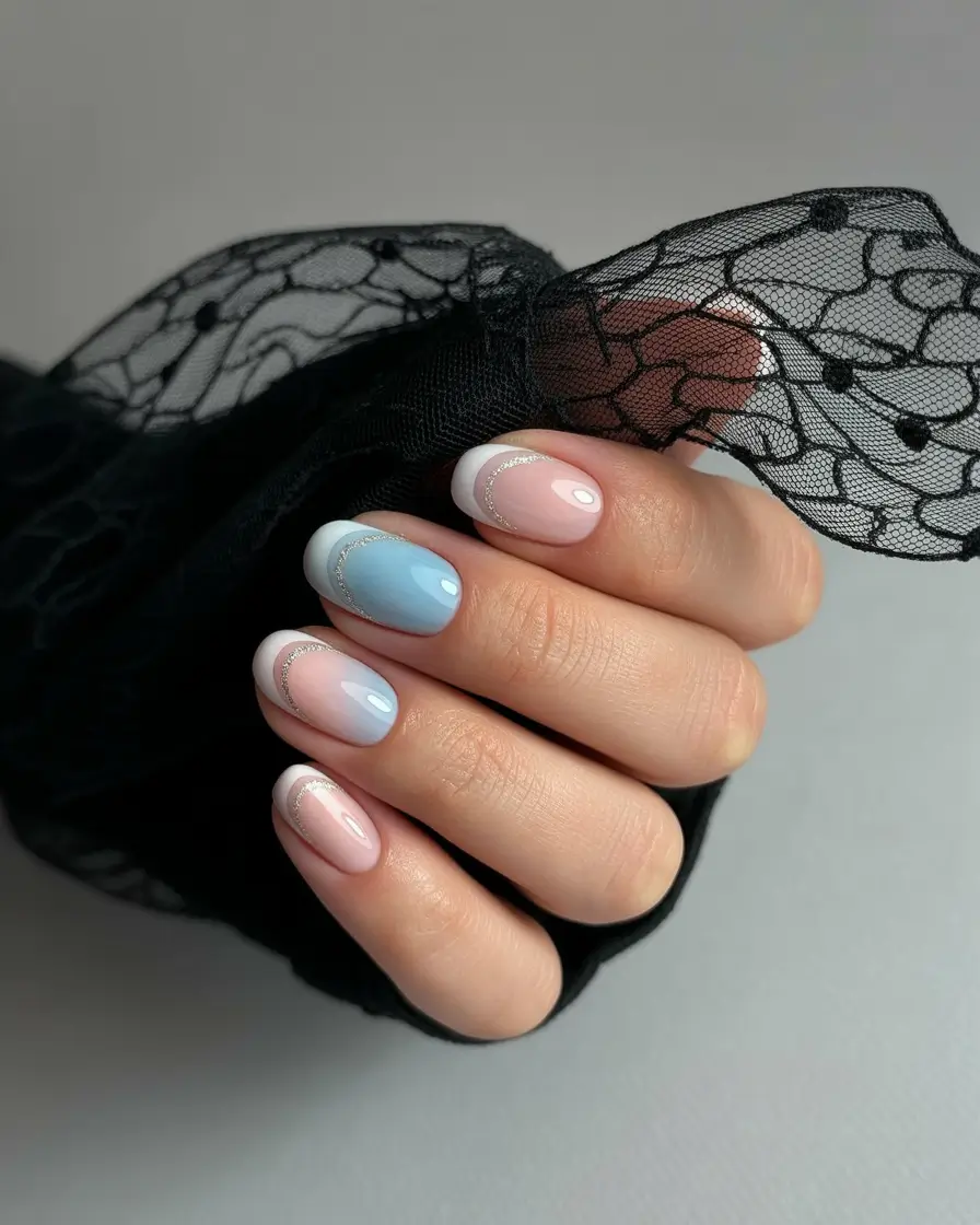 Beach Nails That Shine in Summer 2025 - Soft Waves of Baby Blue and Blush