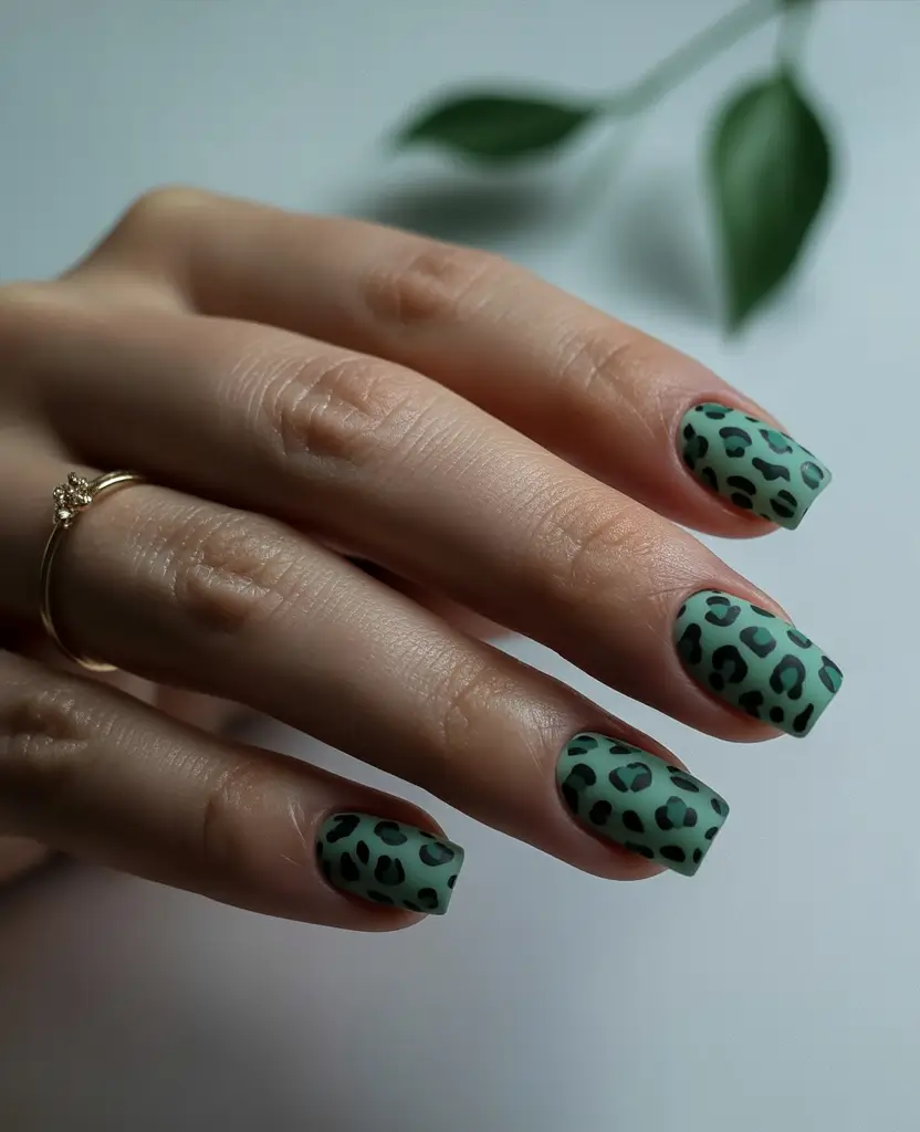 Beach Nails That Shine in Summer 2025 - Matte Mint Leopard Moment