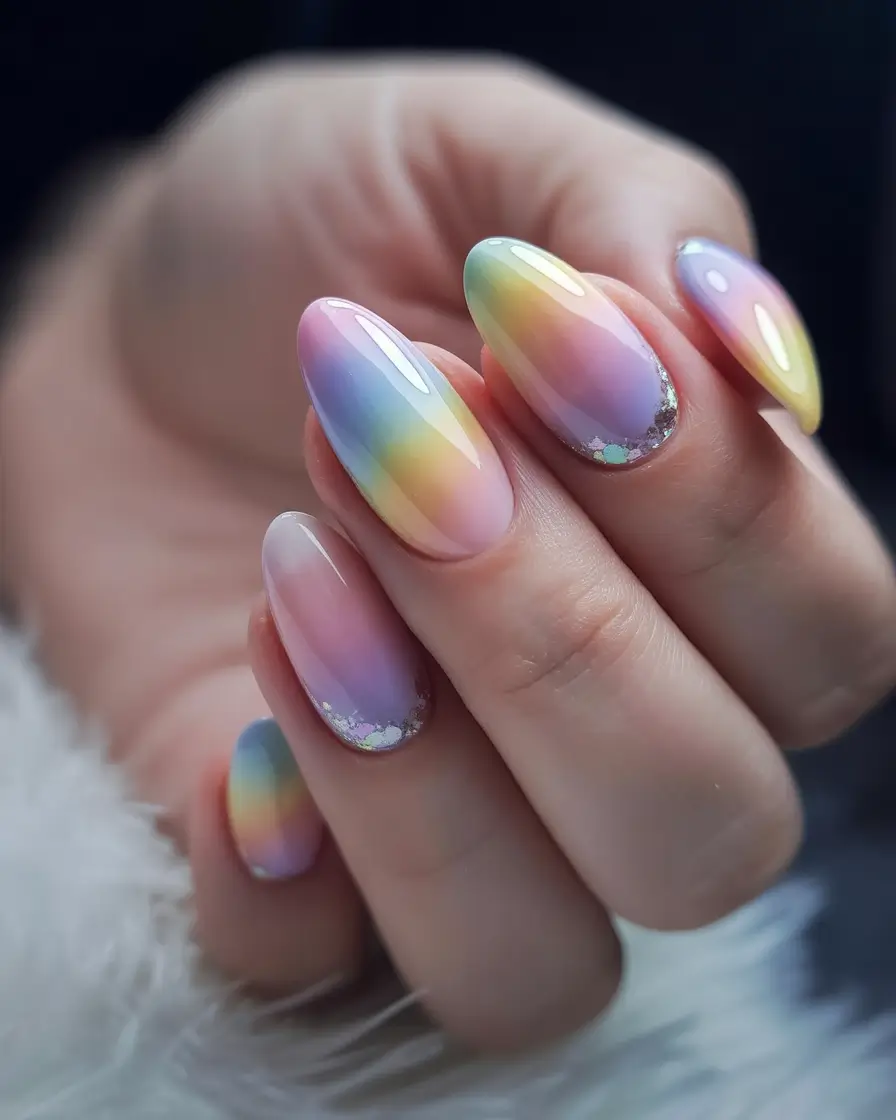 Beach Nails That Shine in Summer 2025 - Pastel Rainbow with a Hint of Glitter