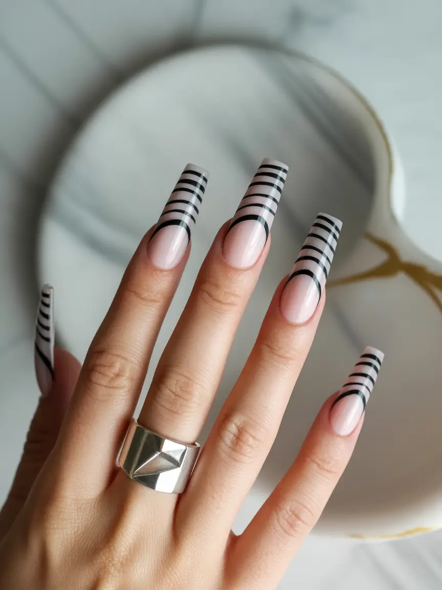 Beach Nails That Shine in Summer 2025 - Modern Stripes on Acrylic Elegance