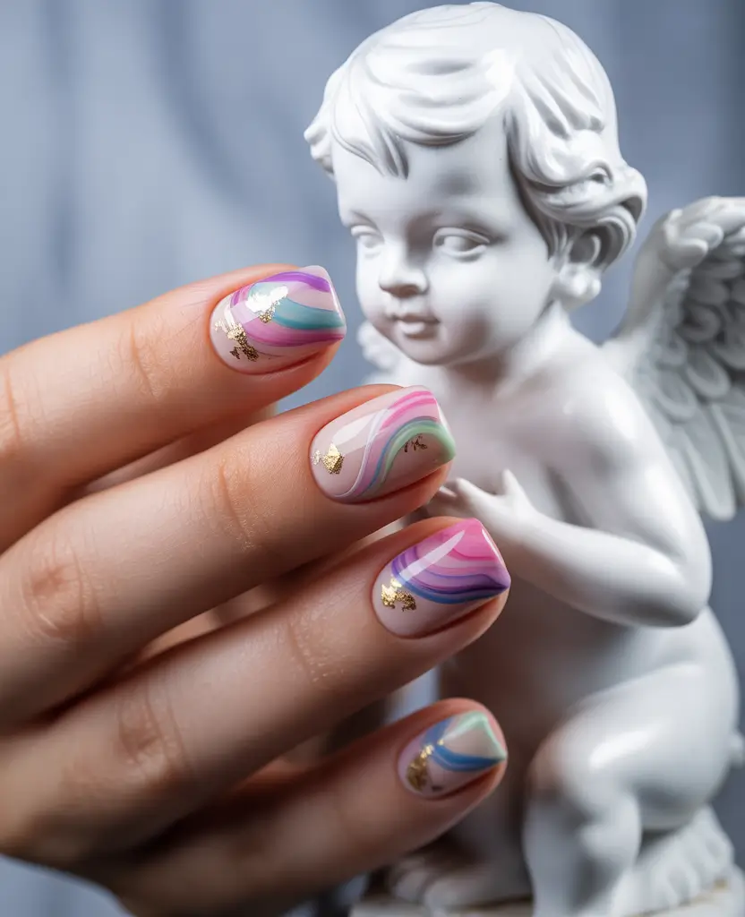 Beach Nails That Shine in Summer 2025 - Pops of Pastel with Floating Gold