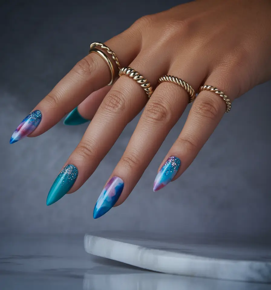 Beach Nails That Shine in Summer 2025 - Tidepool Mirage