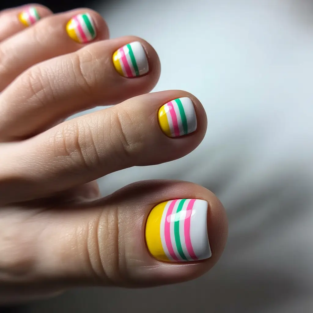 Best Toe Nail Colors for Summer 2025 Summer Stripes Bold Colors and Clean Lines