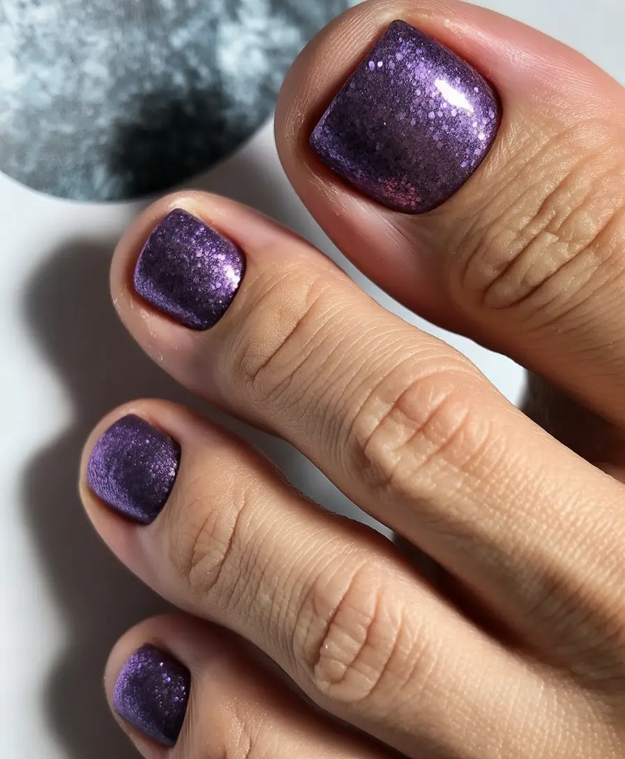 Best Toe Nail Colors for Summer 2025 Royal Purple Sparkle Dark Elegance with Glitter