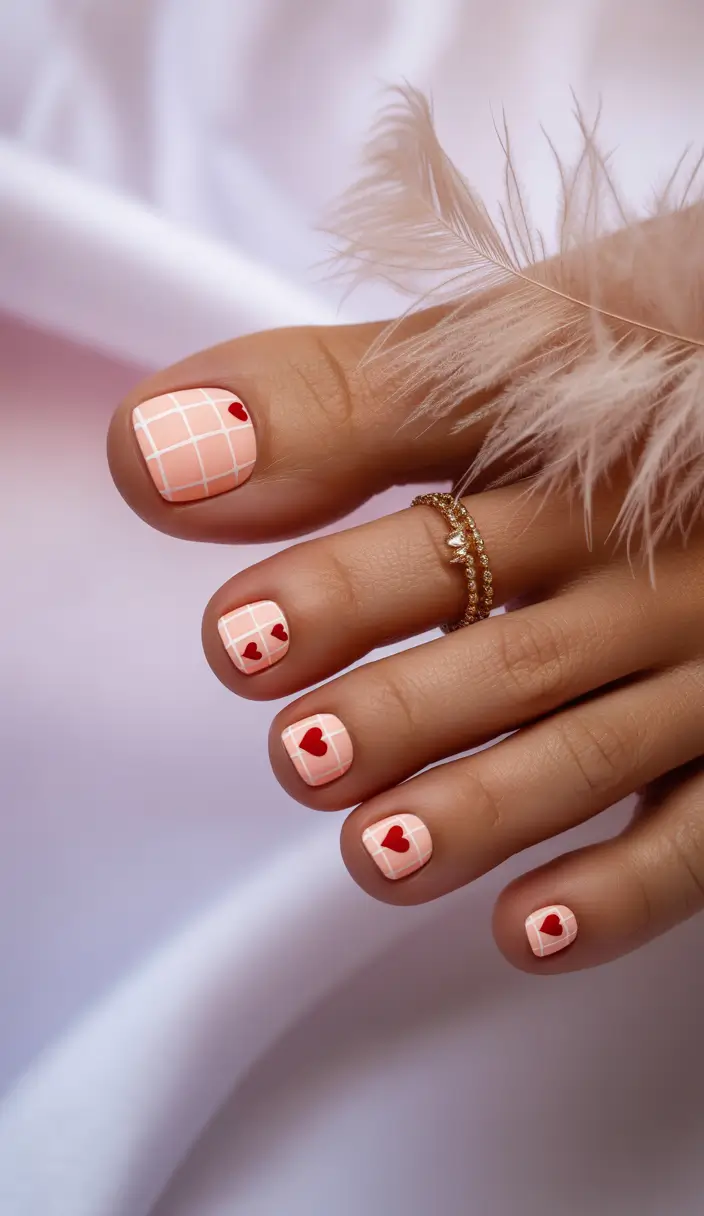 Best Toe Nail Colors for Summer 2025 Playful Hearts Sweet Pink with Red Heart Accents