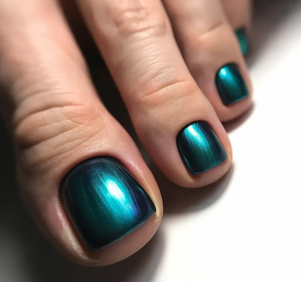 Best Toe Nail Colors for Summer 2025 Deep Ocean Metallic Shimmering Teal Elegance