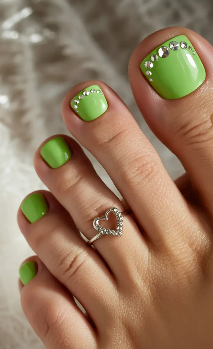 Best Toe Nail Colors for Summer 2025 - Lime Sparkle